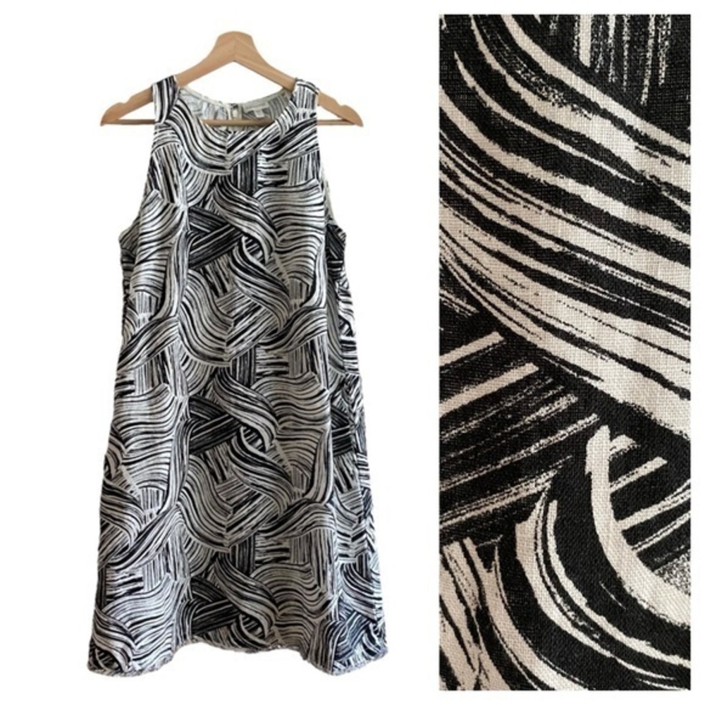 Garnet Hill Black White Harborside Linen Fringe Hem Dress 6